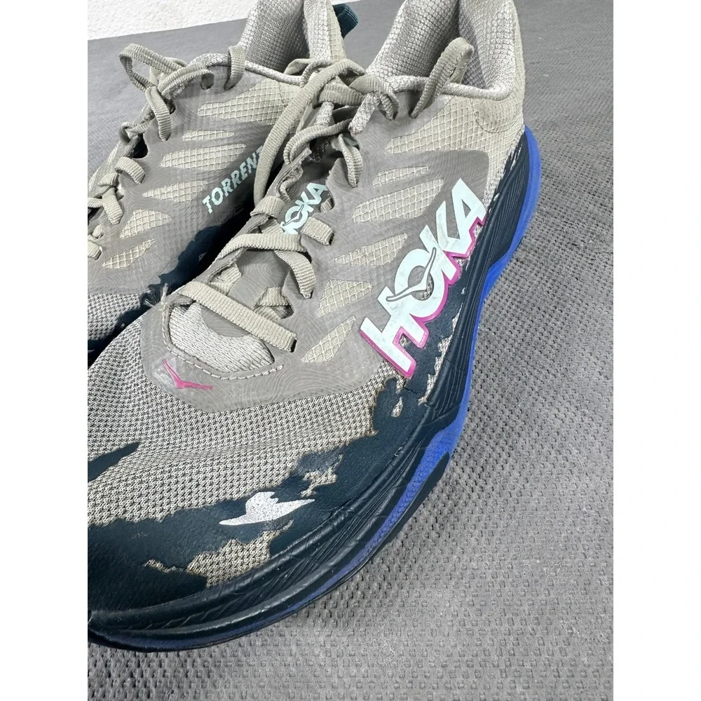 Hoka Torrent 4 Mens Trail Running Shoes Grey Blue Pink 11.5 D Low Top Sneakers